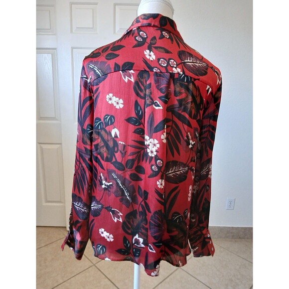 ZARA Basic Women's Floral Chiffon Long Sleeve Button Up Shirt S Multicolor Relax - Picture 2 of 14